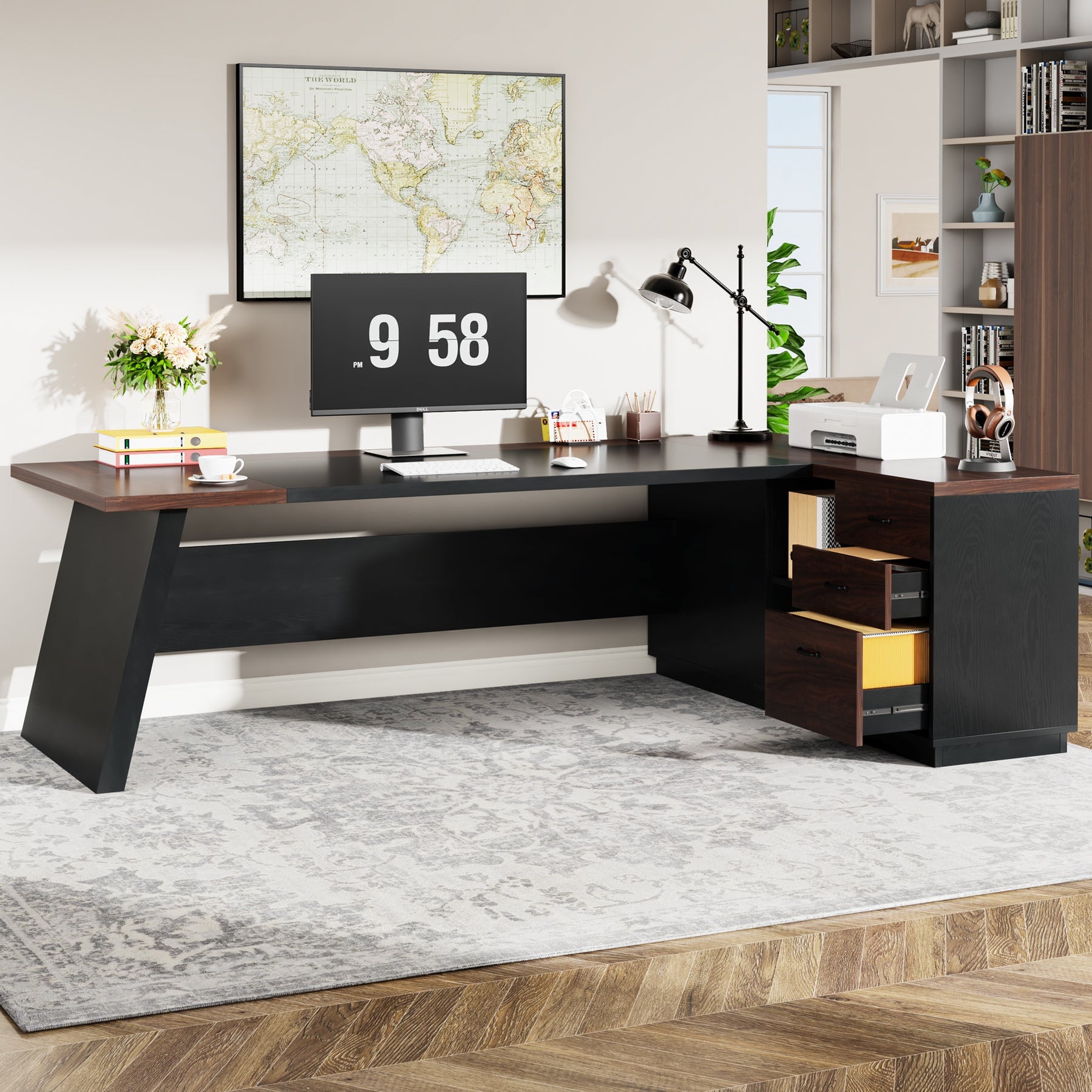 Tribesigns L-shaped Executive Desk With Drawers And File Cabinet