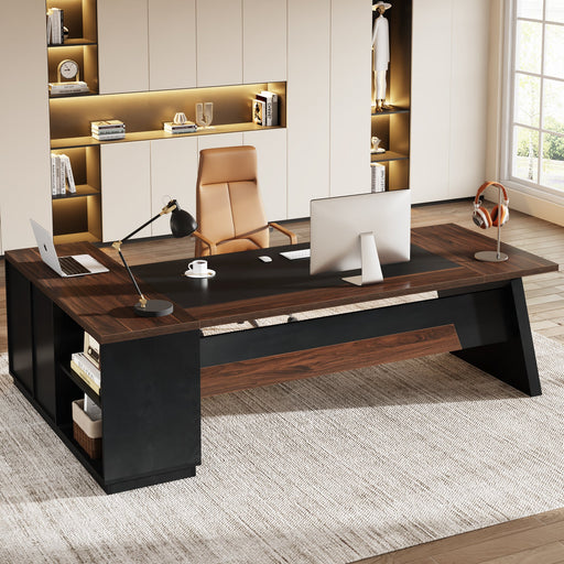 L - Shaped Executive Desk, 78" Office Desk with Drawers and Lateral File Cabinet Tribesigns