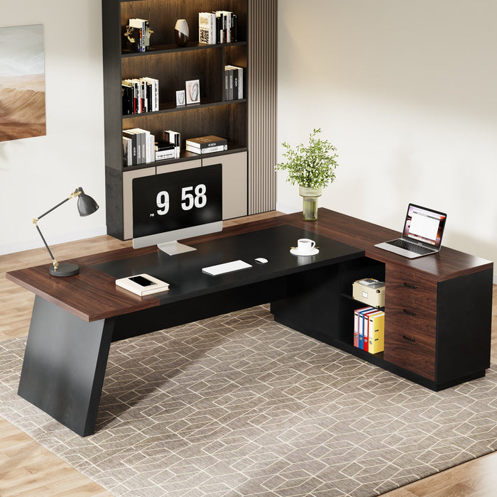 L-Shaped Executive Desk, 78" Office Desk with Drawers and Lateral File Cabinet Tribesigns