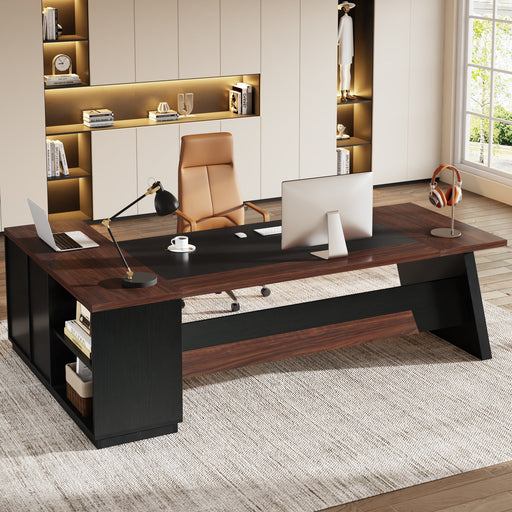 L - Shaped Executive Desk, 78" Office Desk with Drawers and Lateral File Cabinet Tribesigns