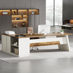 L - Shaped Executive Desk, 78" Office Desk with Drawers and Lateral File Cabinet Tribesigns