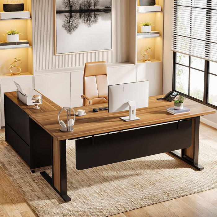 Large L - Shaped Desk, 63" Executive Computer Desk with Mobile File Cabinet Tribesigns