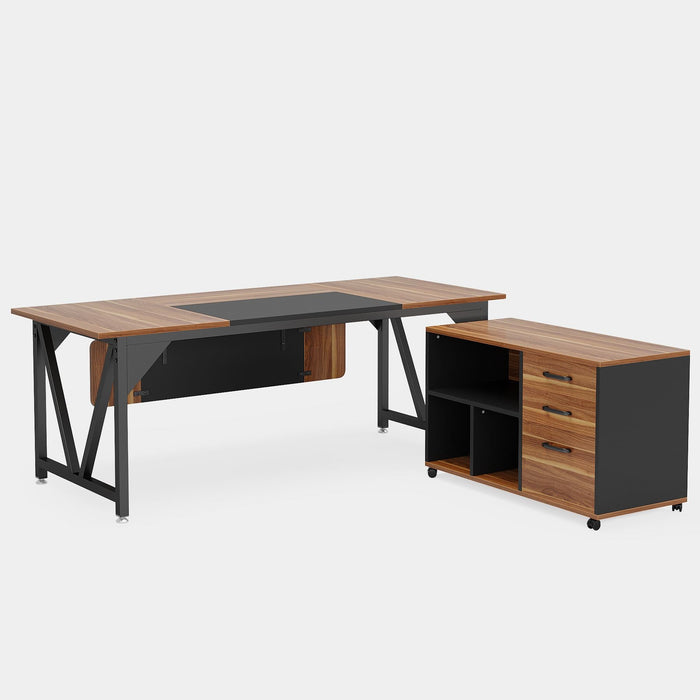 Large L - Shaped Desk, 70.8" Executive Desk with 35.4" File Cabinet Tribesigns