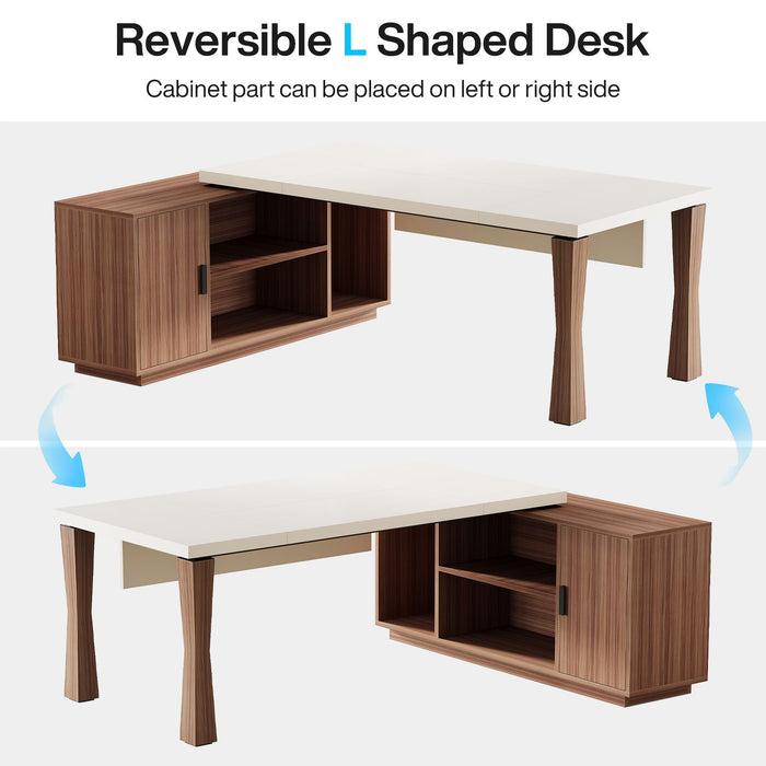 Large L - Shaped Desk, 71 - Inch Executive Desk Computer Table with Cabinet Tribesigns