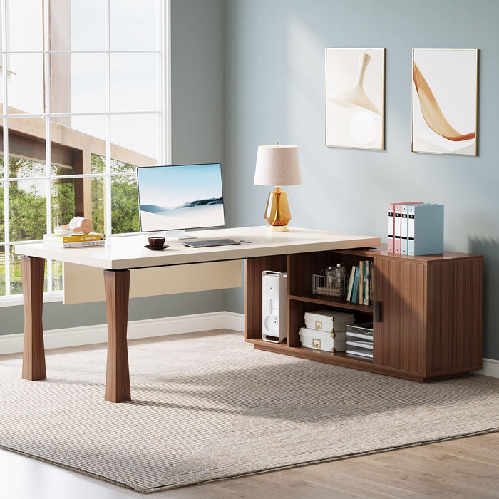 Large L - Shaped Desk, 71 - Inch Executive Desk Computer Table with Cabinet Tribesigns