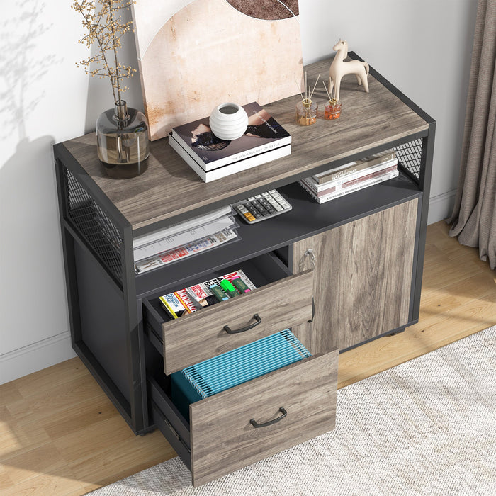 Lockable File Cabinet Printer Stand with Drawers & Caster Tribesigns