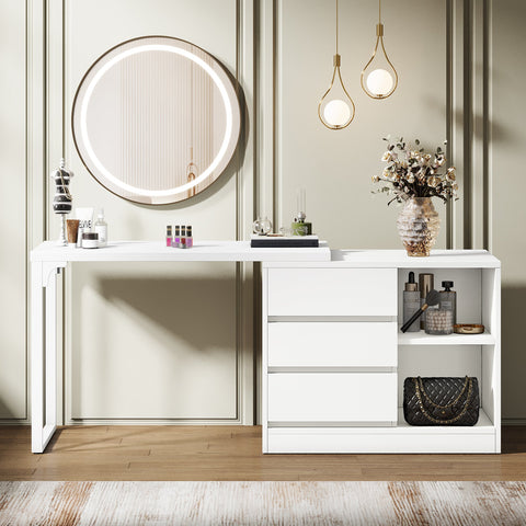 Modern Makeup Vanity, Dressing Table With 3 Drawers & Storage Shelves, Black