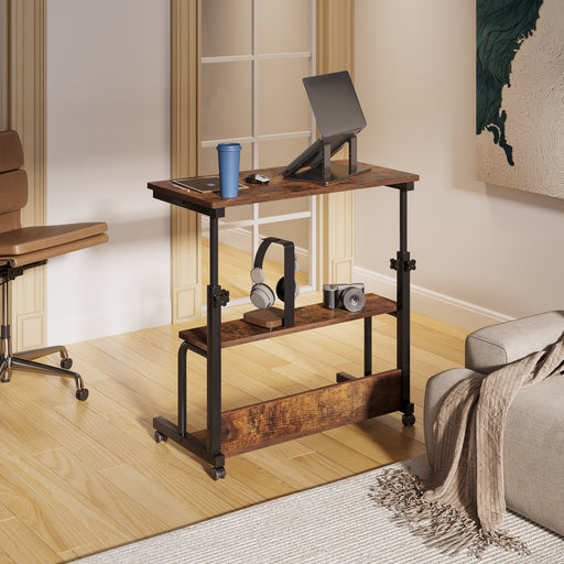 Mobile C Table, Height Adjustable Bedside Sofa Table with Shelves Tribesigns