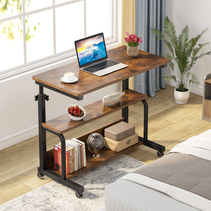 Mobile C Table, Height Adjustable Bedside Sofa Table with Shelves Tribesigns