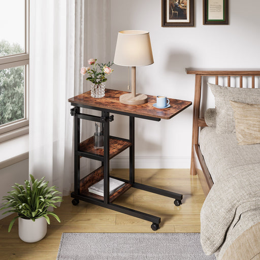 Mobile C Table, Height Adjustable Side Table with Storage Shelves Tribesigns