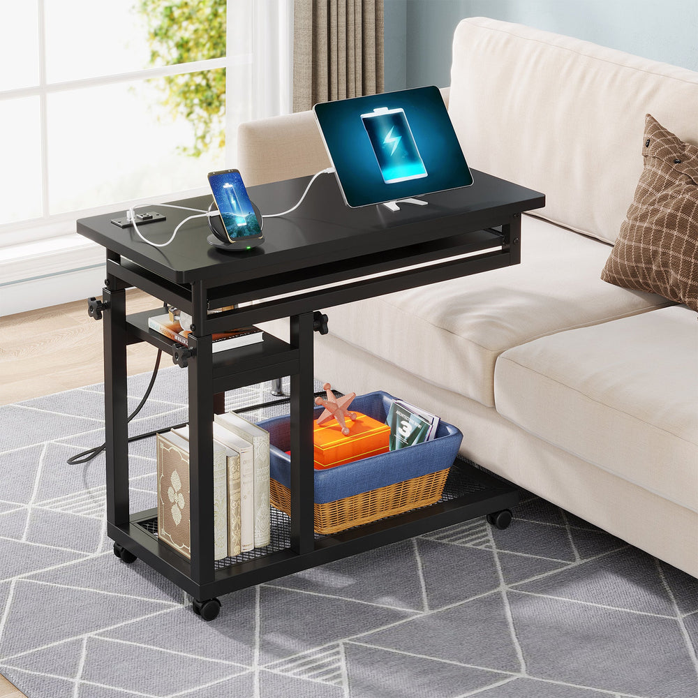 Tribesigns C Table, Mobile Portable Desk Side Table with Power Outlet ...