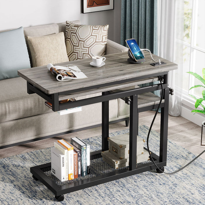 Mobile C Table, Portable Desk Side Table with Power Outlet Tribesigns