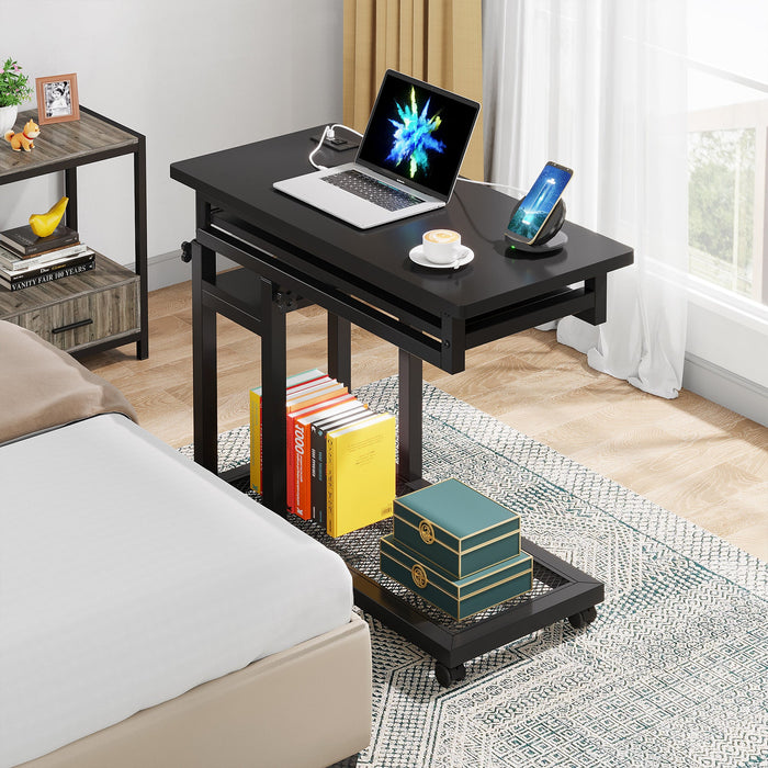Mobile C Table, Portable Desk Side Table with Power Outlet Tribesigns