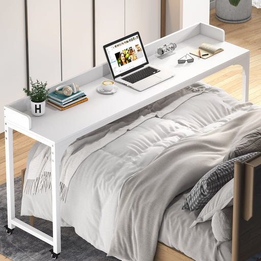 Mobile Overbed Table, Queen Size Computer Desk with Wheels Tribesigns