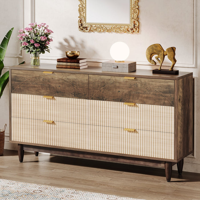 Modern 6 - Drawer Dresser, 55 Inches Storage Chest of Drawers Tribesigns