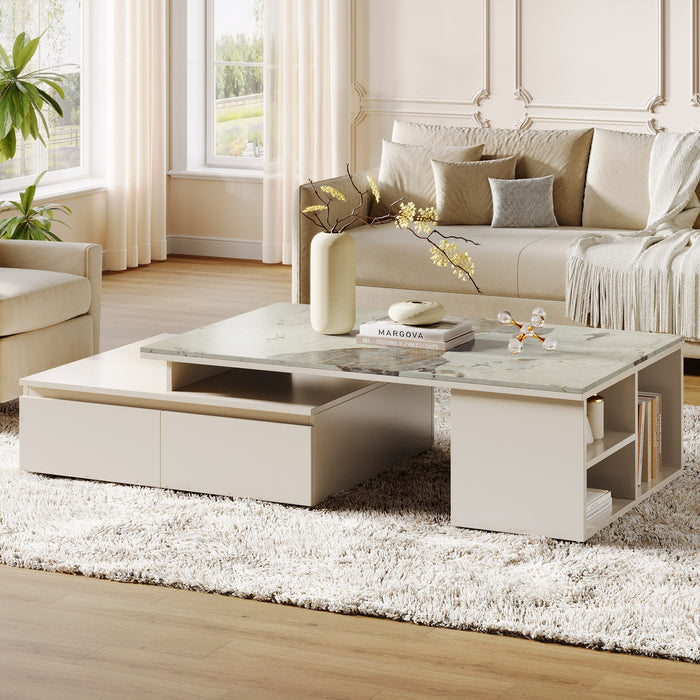 Modern Coffee Table, Extendable Tabletop Center Table with 4 Drawers & Storage Shelf Tribesigns