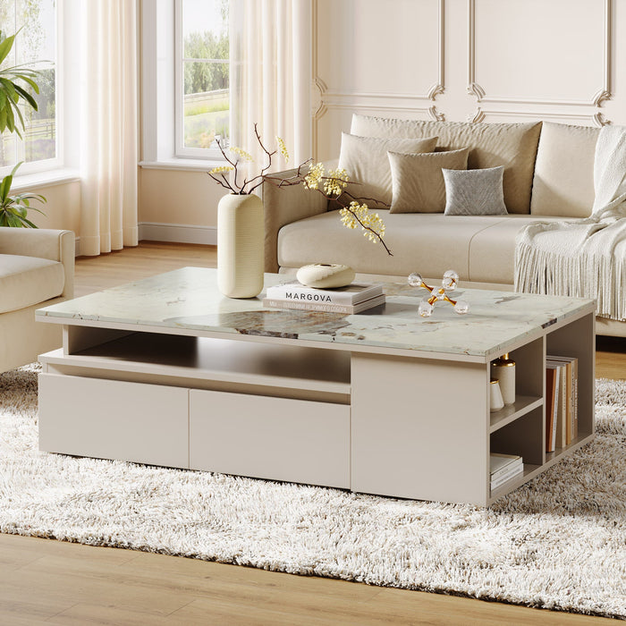 Modern Coffee Table, Extendable Tabletop Center Table with 4 Drawers & Storage Shelf Tribesigns