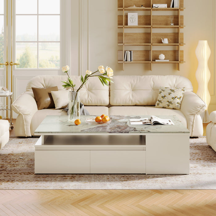 Modern Coffee Table, Extendable Tabletop Center Table with 4 Drawers & Storage Shelf Tribesigns