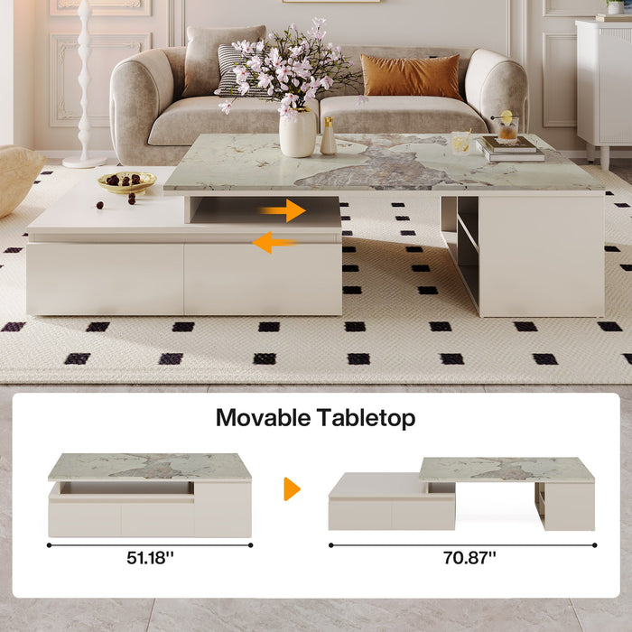 Modern Coffee Table, Extendable Tabletop Center Table with 4 Drawers & Storage Shelf Tribesigns