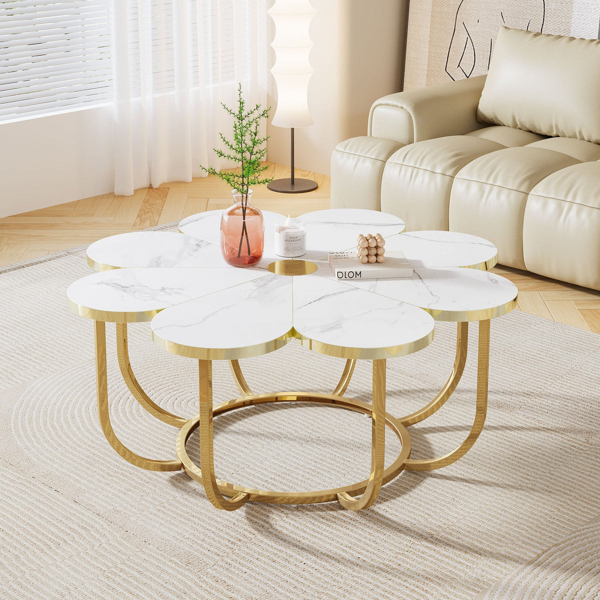 Modern L-Shaped Coffee Table - Double Table Set With Oak Finish, Freestyle Arrangement For Living Room