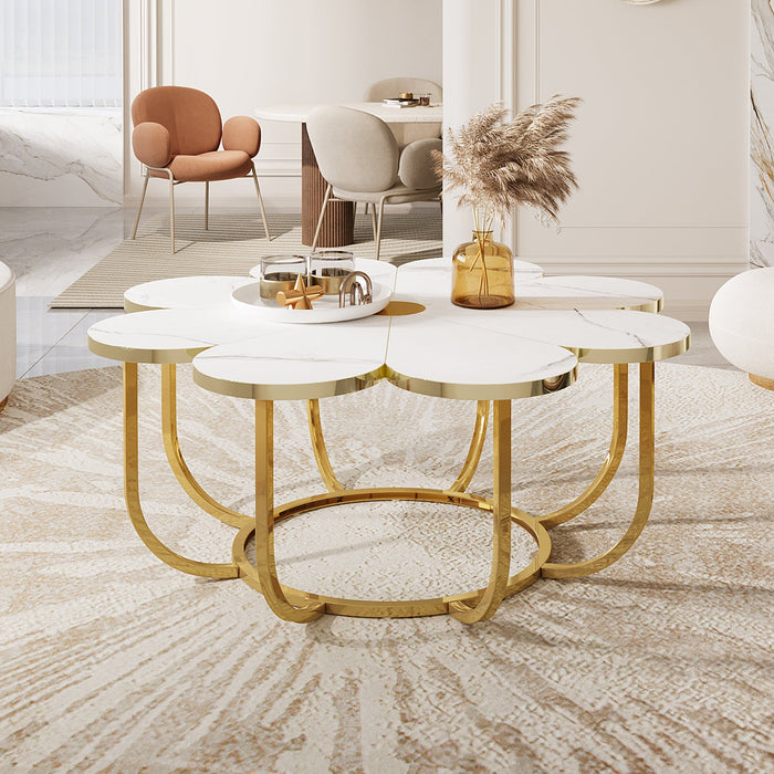 Modern Coffee Table, Flower - Shaped Center Table with Faux Marble Tabletop Tribesigns