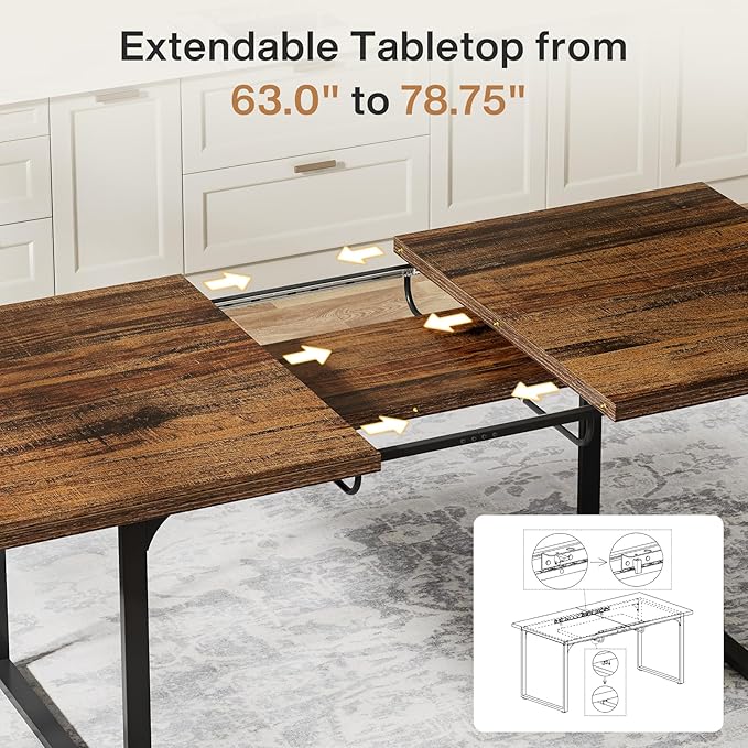 Modern Dining Table, 63" - 78" Extendable Kitchen Table for 6 - 8 Tribesigns