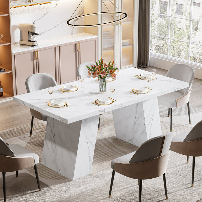 Modern Dining Table, 63" Faux Marble Kitchen Dinner Table for 4 - 6 Tribesigns