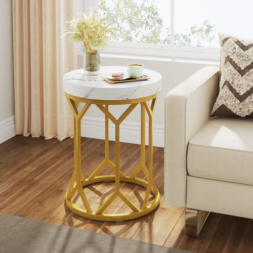 Modern End Table, Round Faux Marble Side Table for Living Room Tribesigns