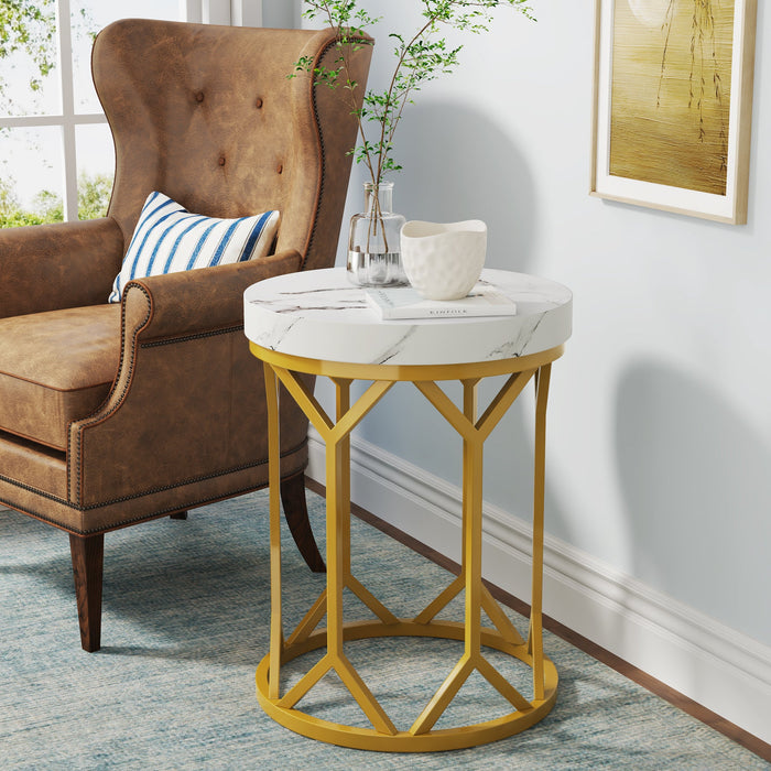 Modern End Table, Round Faux Marble Side Table for Living Room Tribesigns