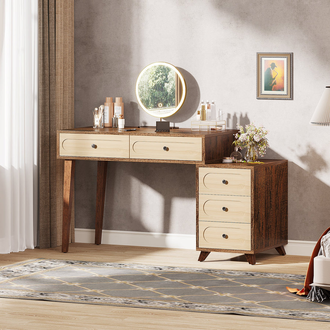 Tribesigns Modern Makeup Vanity Table, Dressing Table with 5 Drawers