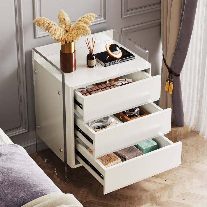 Modern Nightstand, Acrylic Bedside End Table with 3 Drawers Tribesigns