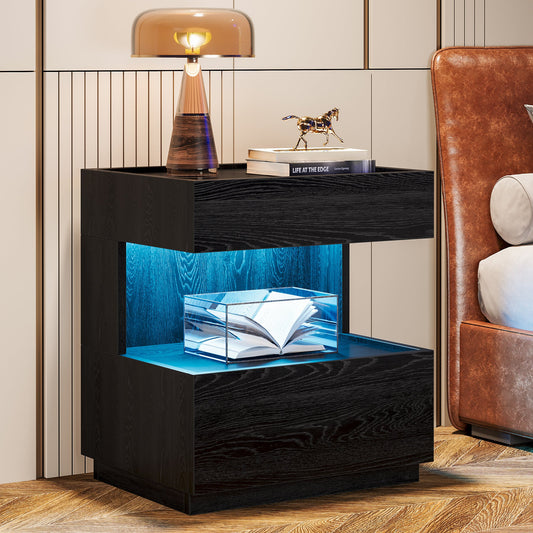 Modern Nightstand, LED Bedside End Table with Storage Tribesigns