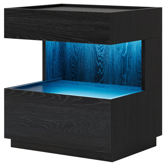 Modern Nightstand, LED Bedside End Table with Storage Tribesigns