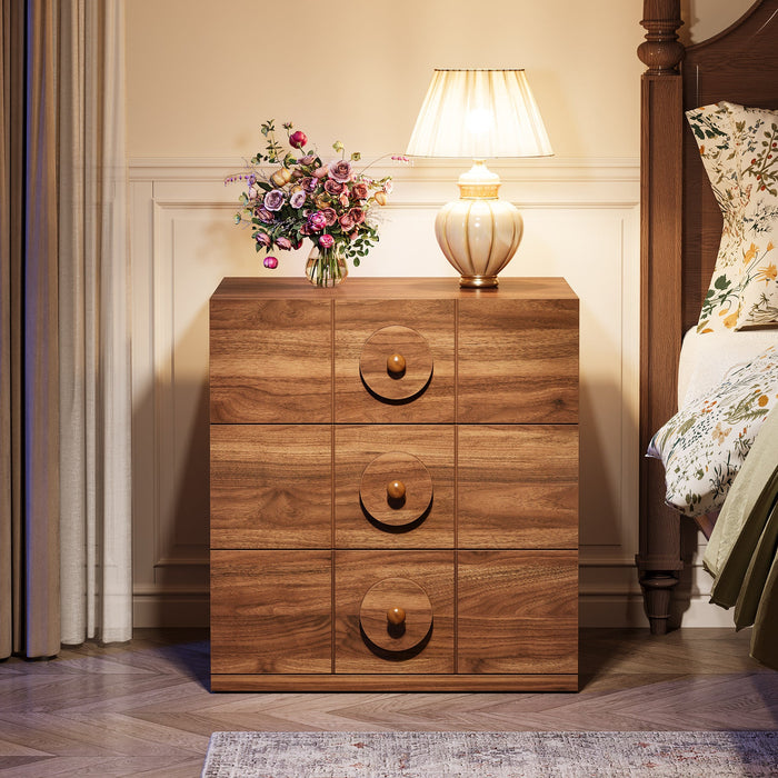 Modern NightStand, Wooden Bedside End Table with 3 Drawers Tribesigns