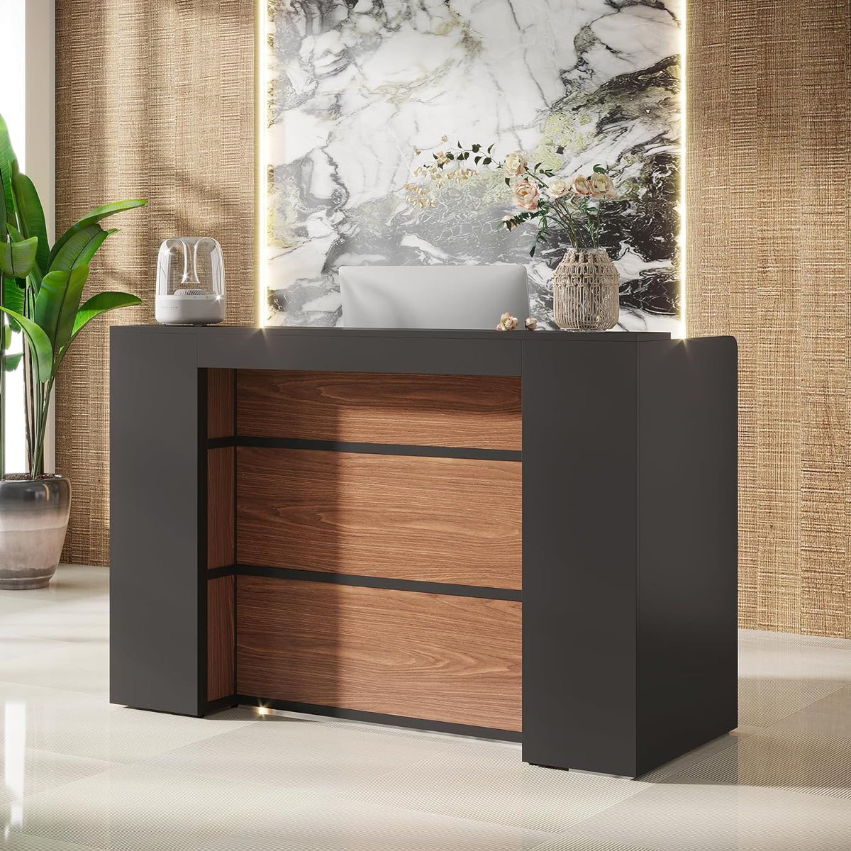 Modern Reception Desk with LED Lights, Front Desk Counter-Tribesigns