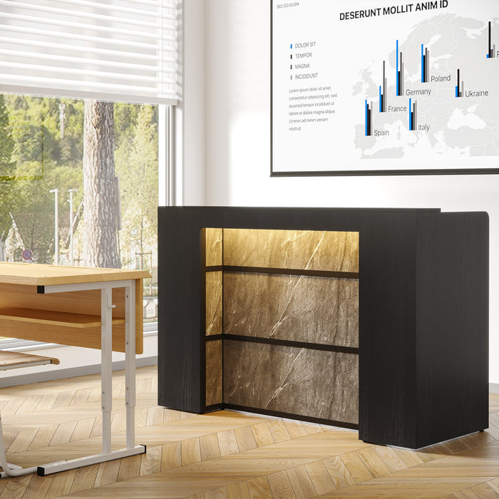 Modern Reception Desk, Large Counter Table Front Desk with LED Lights Tribesigns