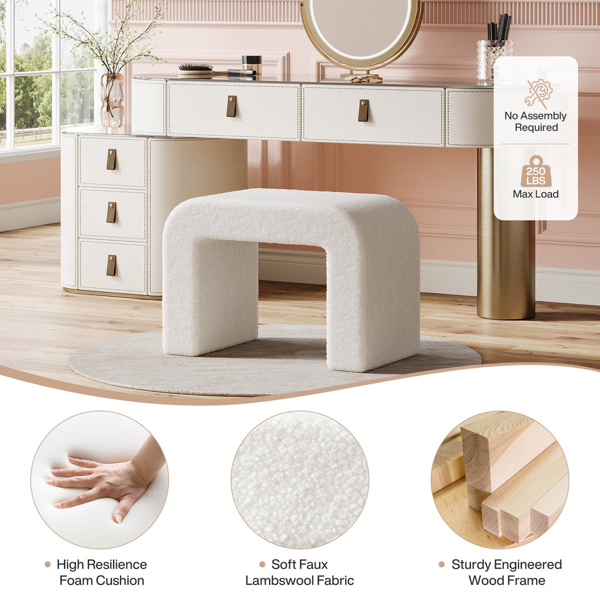 Tribesigns Modern Vanity Stool, Upholstered Ottoman Sofa Footrest