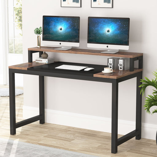 Multipurpose Computer Desk Home Office Desk with Monitor Stand Tribesigns