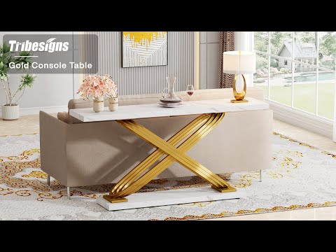 55" Console Table Modern Faux Marble Sofa Entryway Table