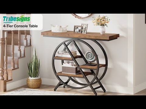 4-Tier Console Table, 39.4" Entryway Table with Geometric Metal Frame
