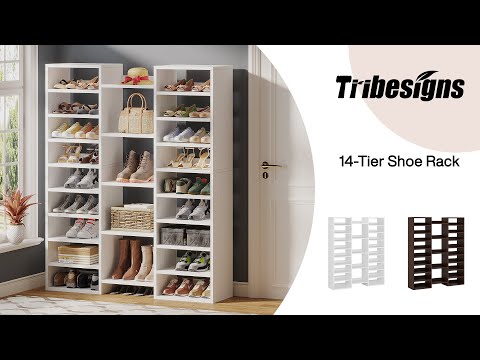 Wooden Shoe Rack with 23 Storage Shelves, Wooden Shoe Organizer