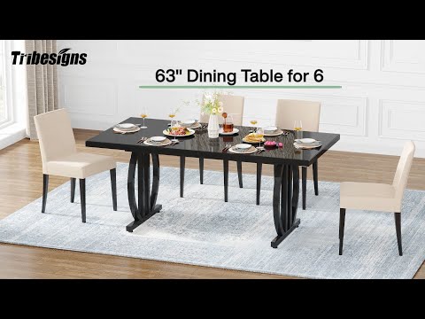 Black Dinning Table, Modern Rectangular Dining Table for 6-Tribesigns