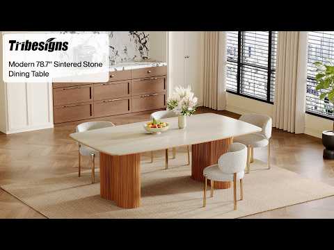 78.7" Sintered Stone Dining Table for 8 with Solid Wood Legs