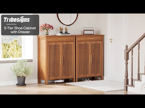 キャビネット 5-Tier Shoe Cabinet with Drawer, Freestanding Shoe Rack-Tribesigns