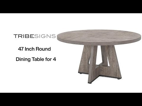 47-Inch Round Dining Table, Farmhouse Cross Base Table for 4-6