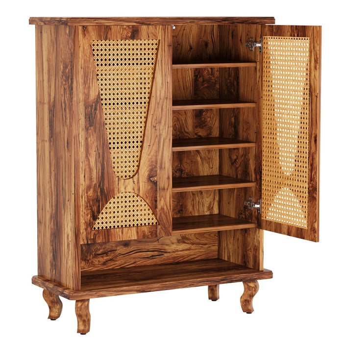 Rattan Shoe Cabinet, 5 - Tier Hidden Shoe Rack with Ventilated Doors Tribesigns