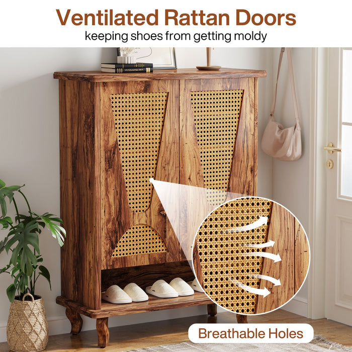 Rattan Shoe Cabinet, 5 - Tier Hidden Shoe Rack with Ventilated Doors Tribesigns