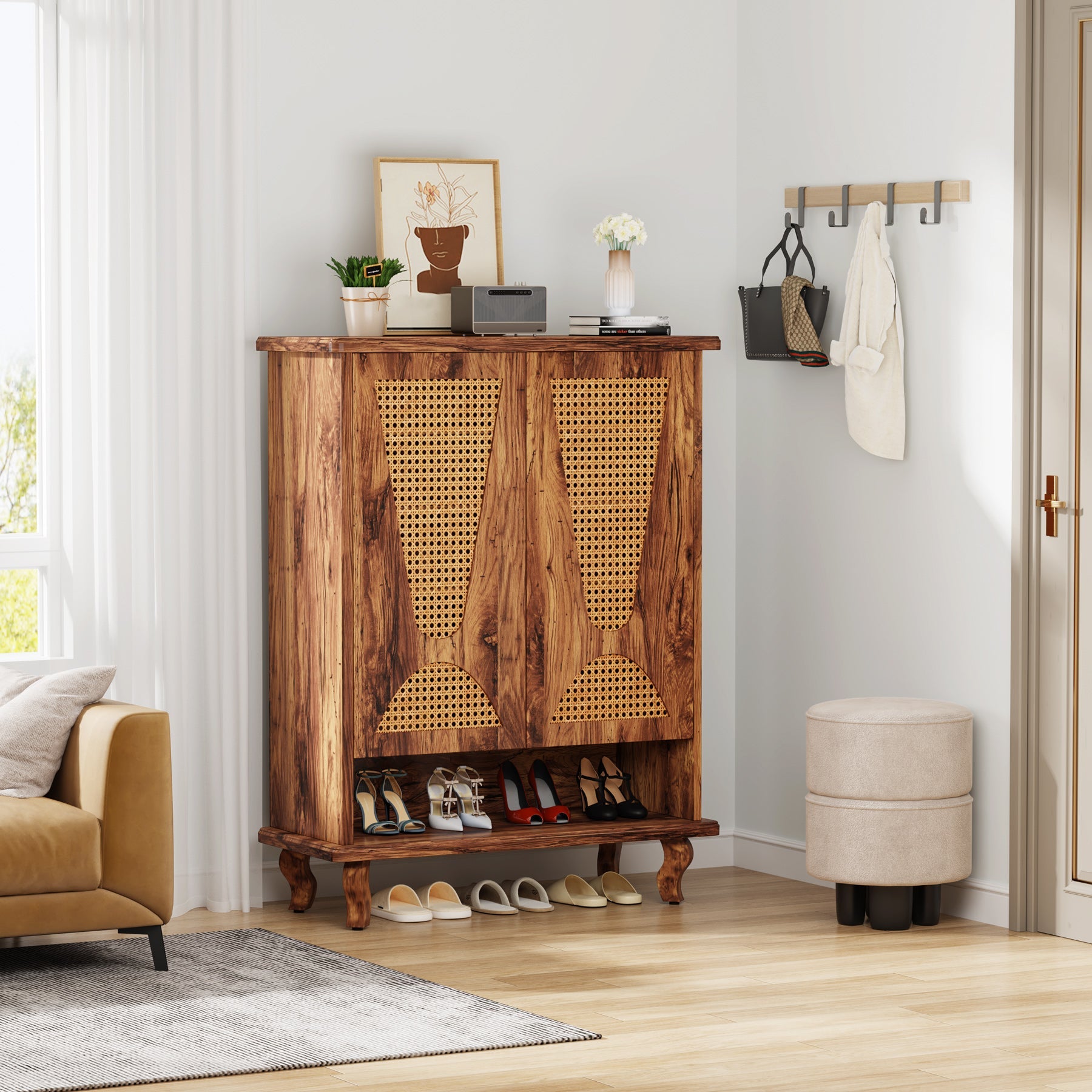 Rattan Shoe Cabinet, 5-Tier Hidden Shoe Rack - Thumbnail 4