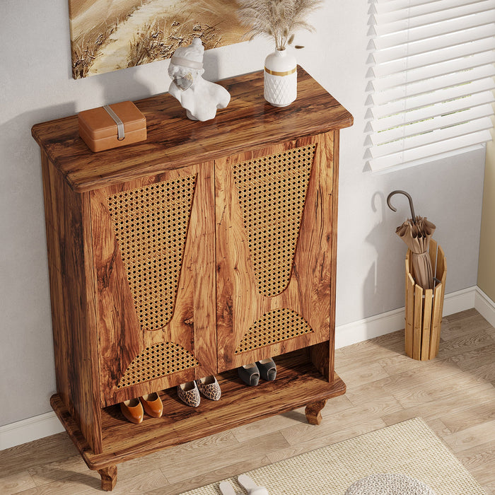 Rattan Shoe Cabinet, 5 - Tier Hidden Shoe Rack with Ventilated Doors Tribesigns