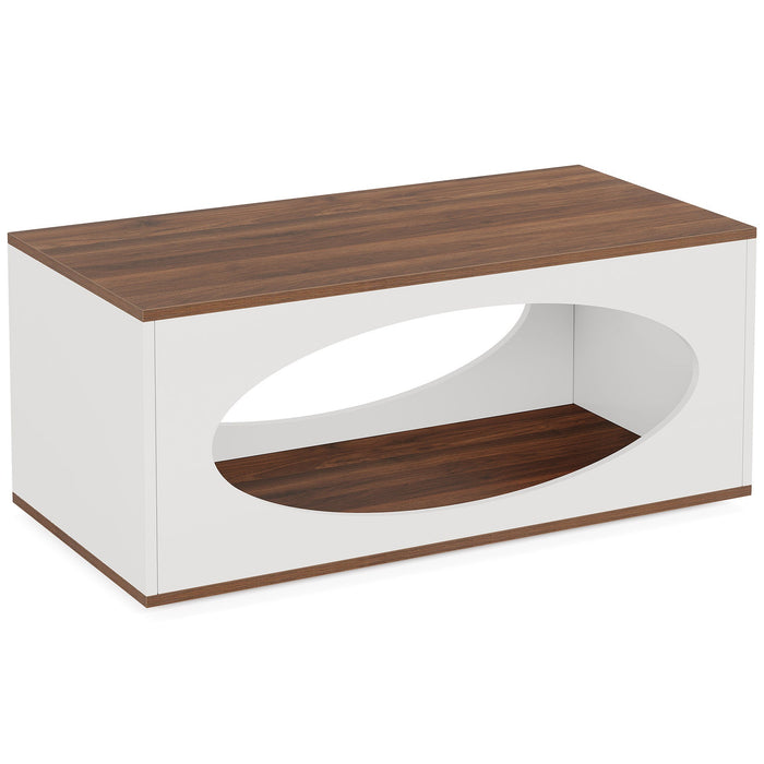 Rectangle Coffee Table, Wood Center Table With Open Storage Tribesigns